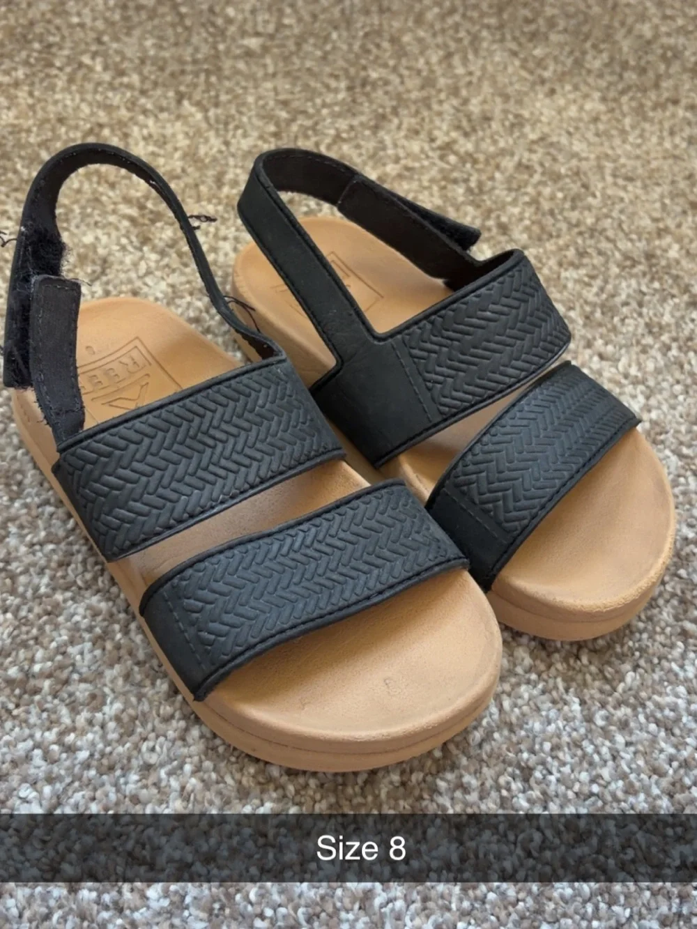 Reef Kids Black Strappy Slingback Sandals with Tan Footbed